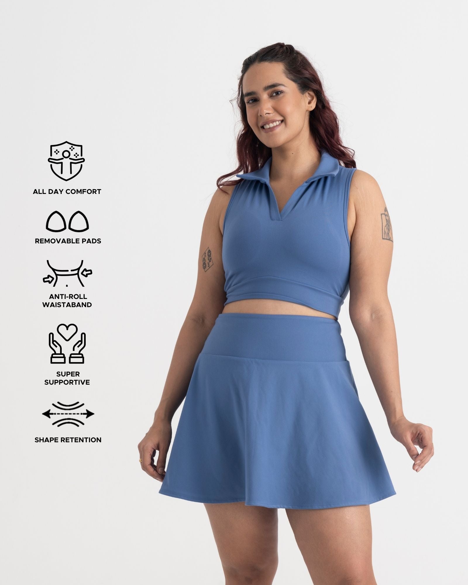 Zen Cheerful Skort and Polo-Neck 2-in-1 Crop Top Co-ord Set