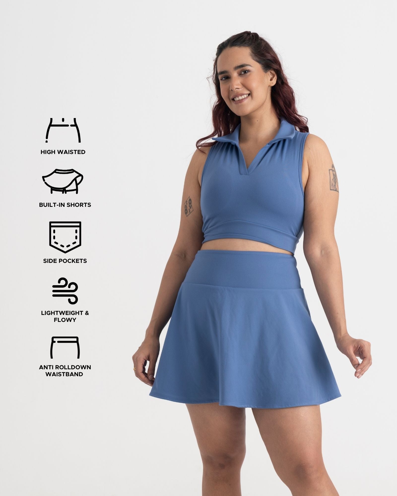 Zen Cheerful Skort and Polo-Neck 2-in-1 Crop Top Co-ord Set