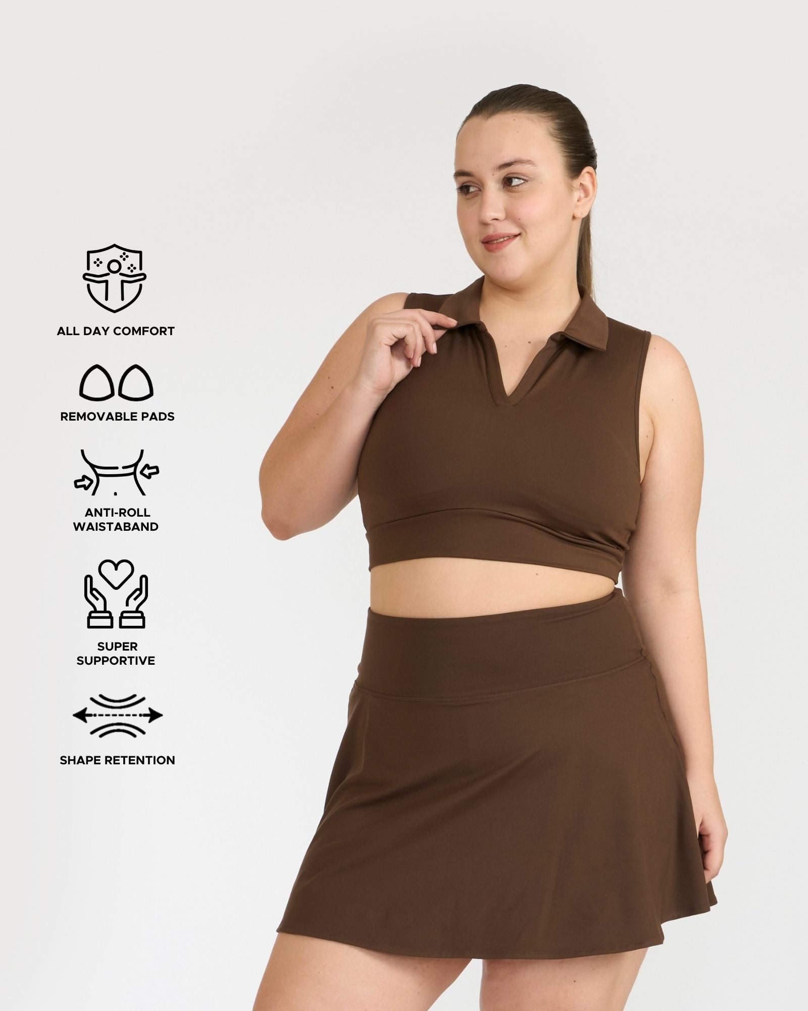 Zen Cheerful Skort and Polo-Neck 2-in-1 Crop Top Co-ord Set