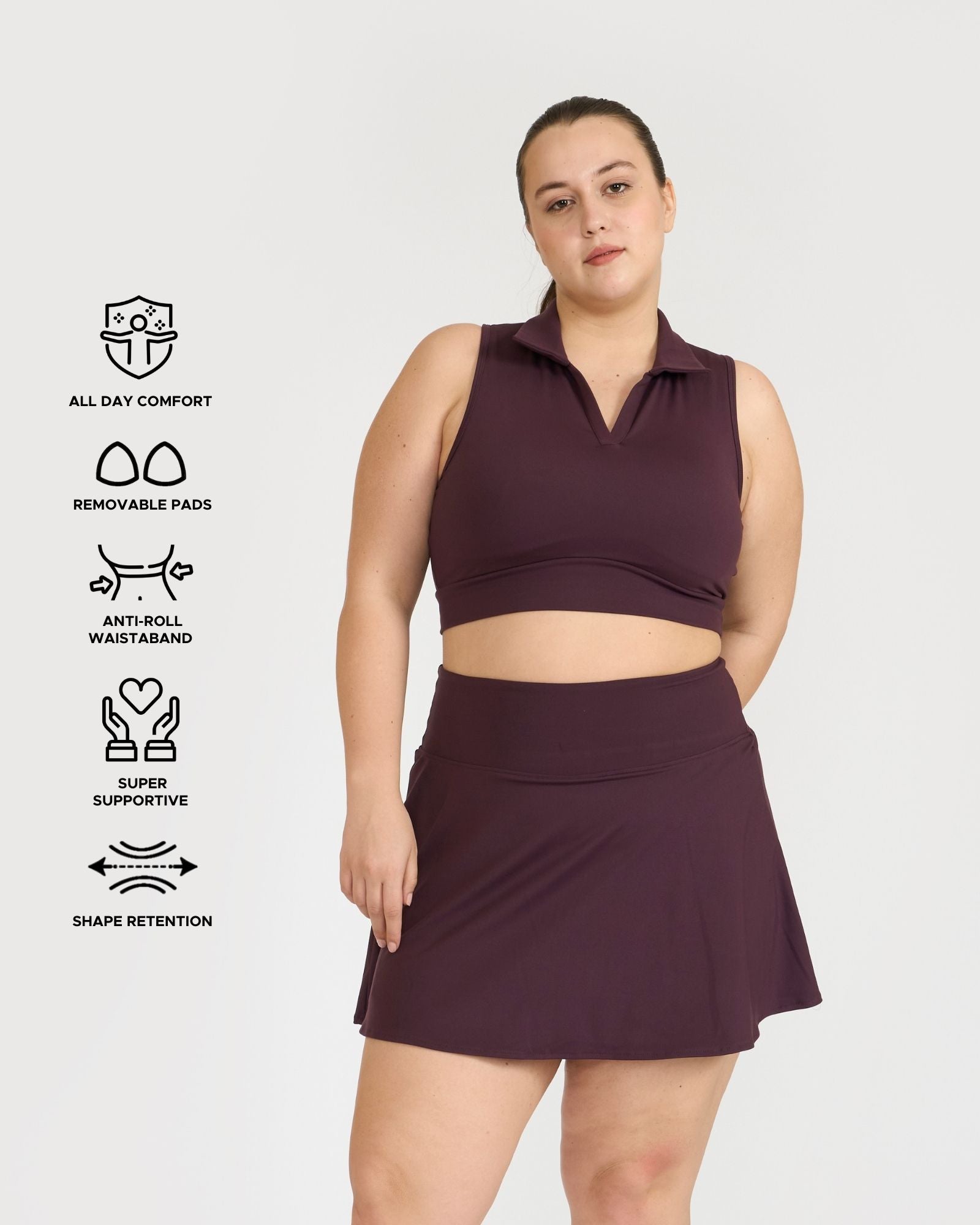 Zen Cheerful Skort and Polo-Neck 2-in-1 Crop Top Co-ord Set