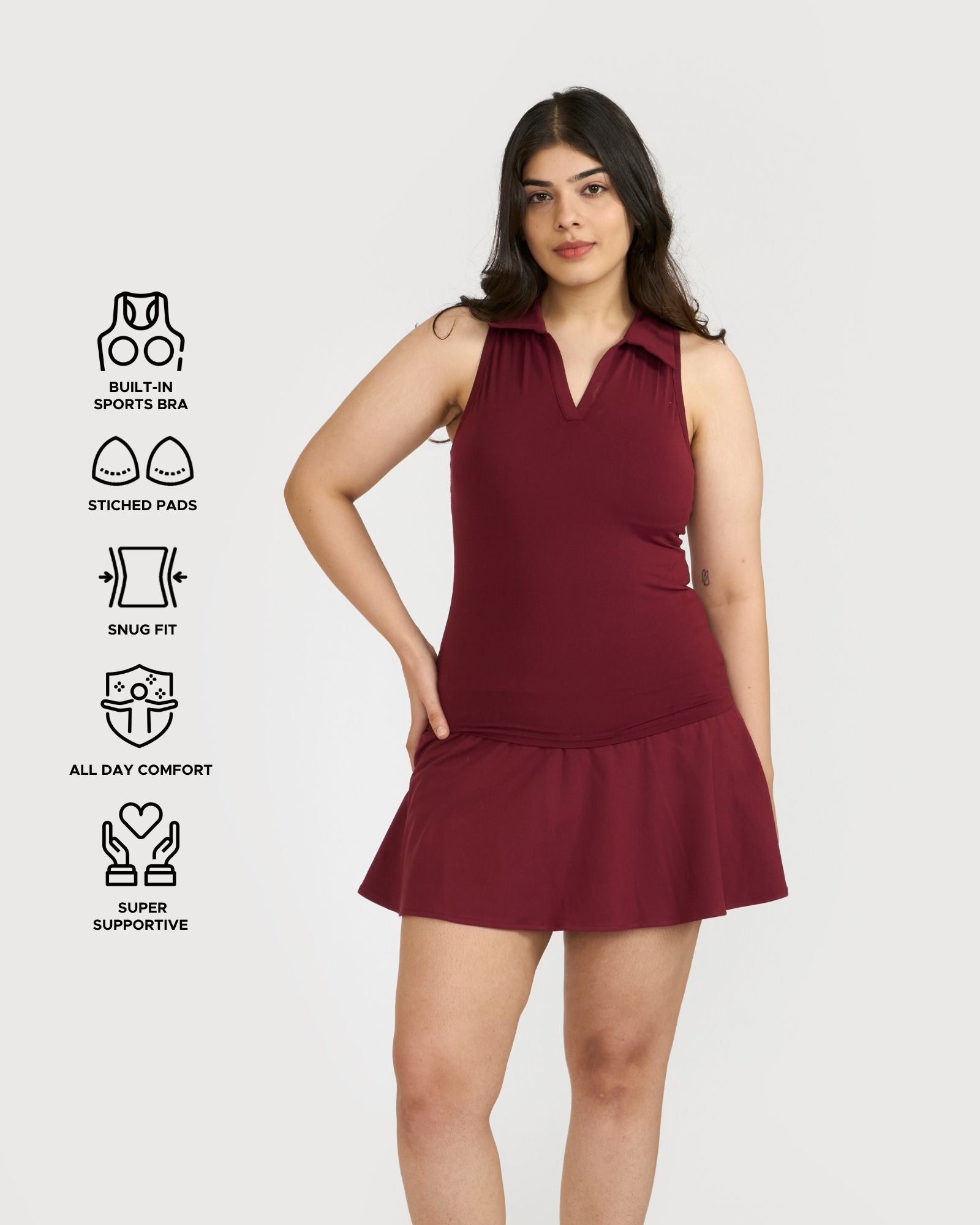 Zen Polo Neck Top with In-built sports bra & Cheerful Skorts Co-Ord Set