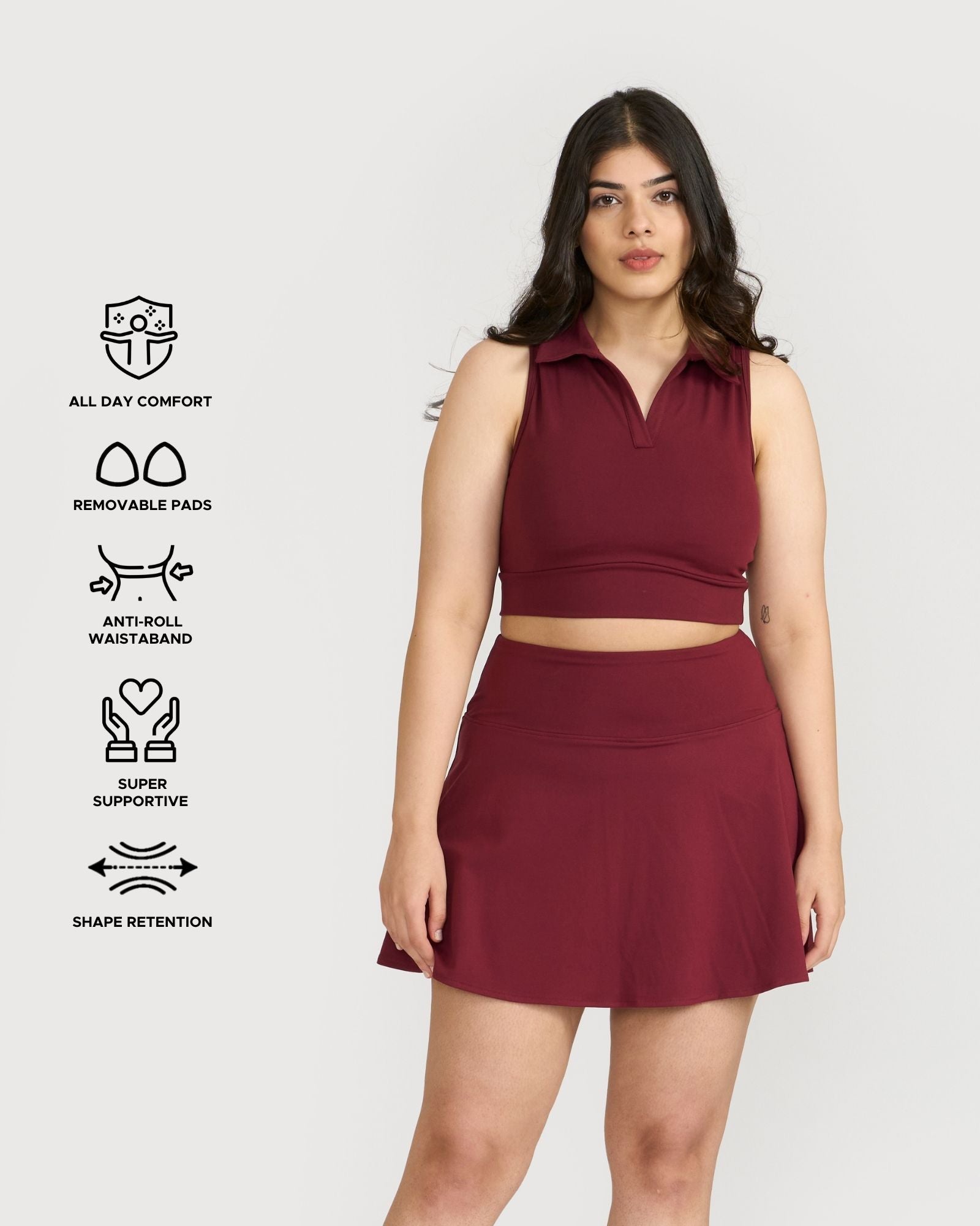 Zen Cheerful Skort and Polo-Neck 2-in-1 Crop Top Co-ord Set