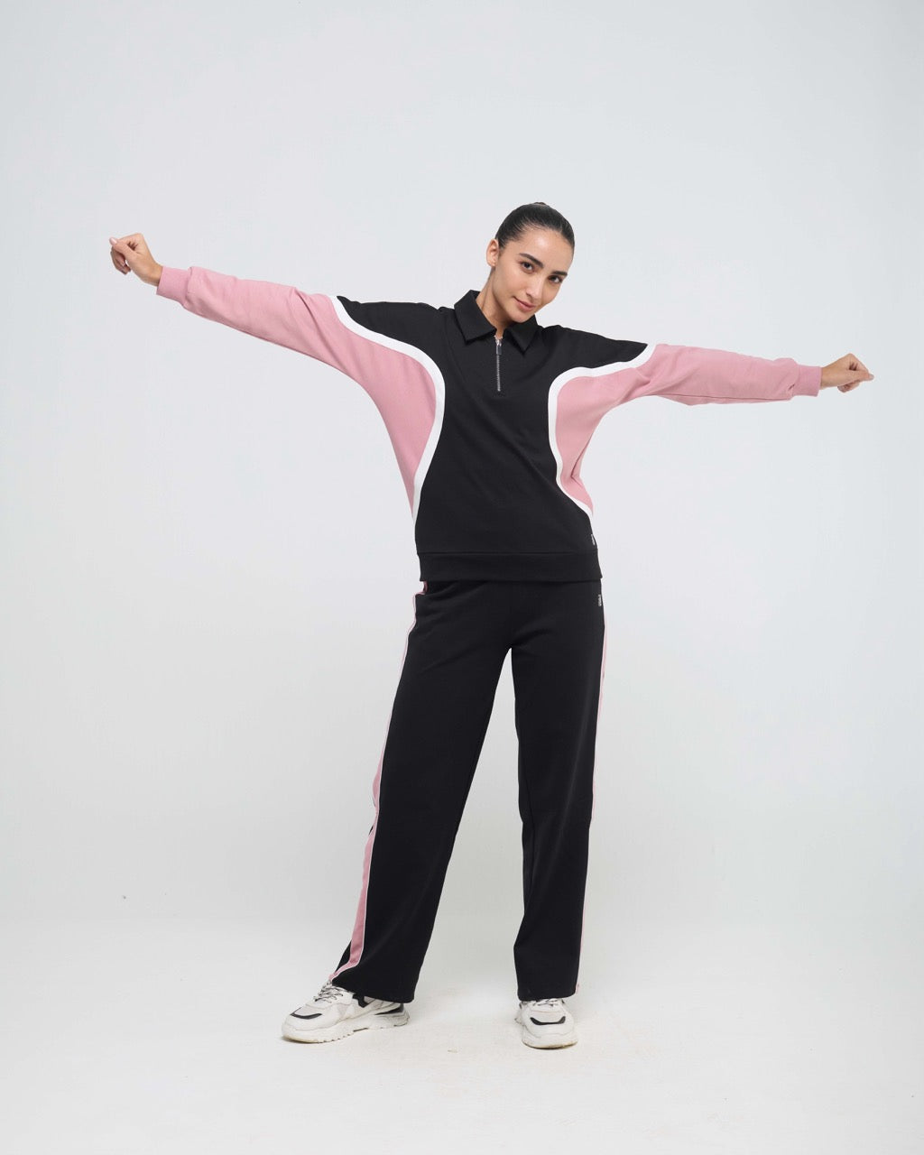 Wave Polo Neck with Straight Pants Co-ord Set