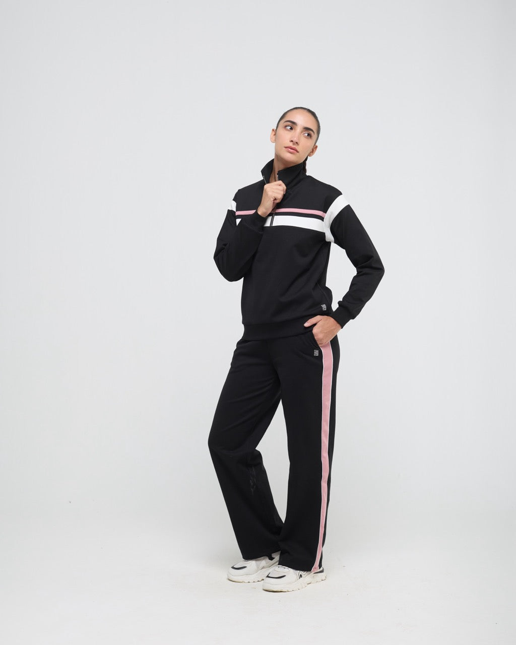 Wave High Neck Sweatshirt and Straight Pants Co-ord Set