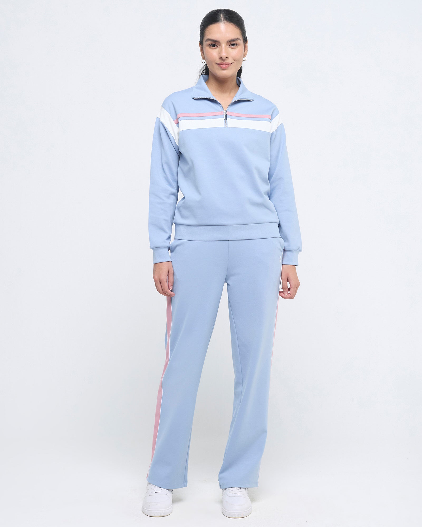 Wave High Neck Sweatshirt and Straight Pants Co-ord Set