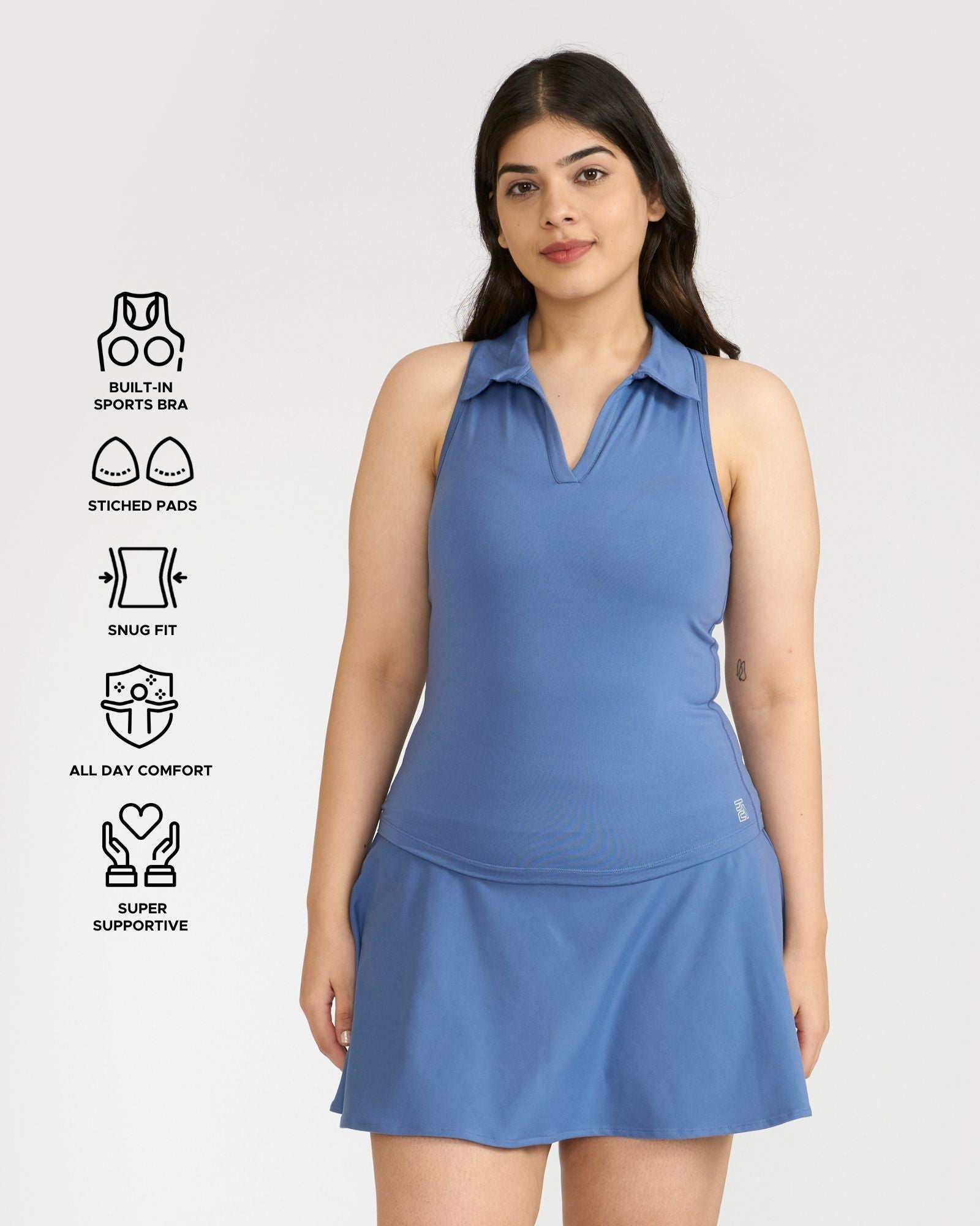 Zen Polo Neck Top with In-built sports bra & Cheerful Skorts Co-Ord Set