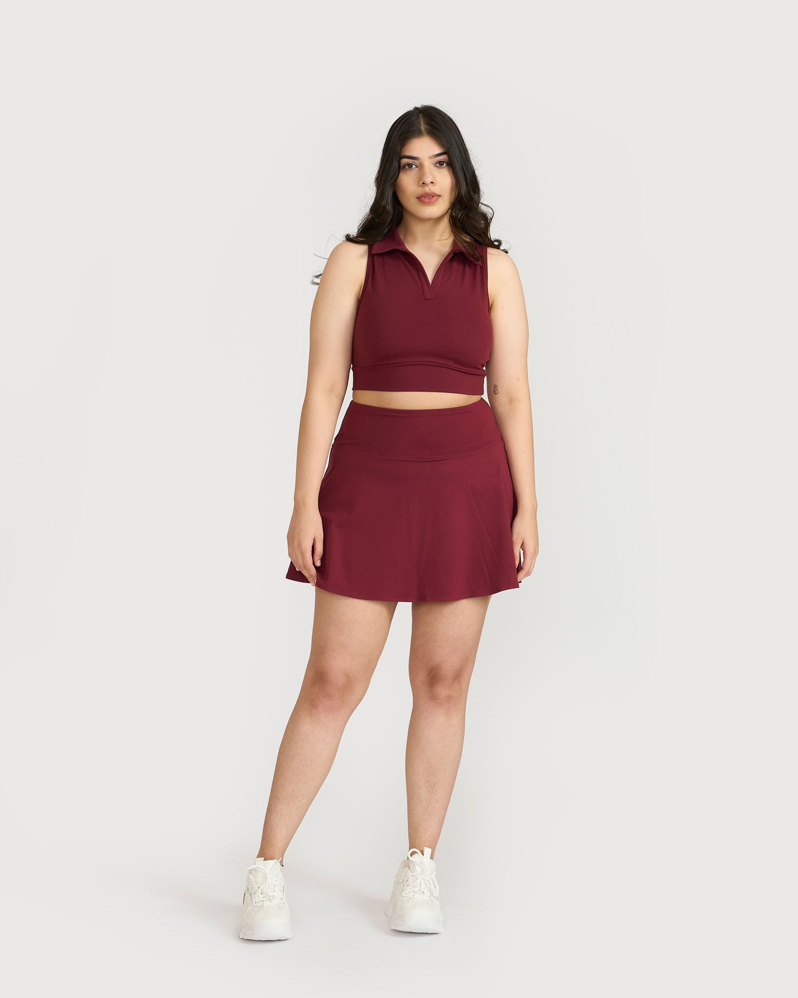 Zen Cheerful Skort and Polo-Neck 2-in-1 Crop Top Co-ord Set