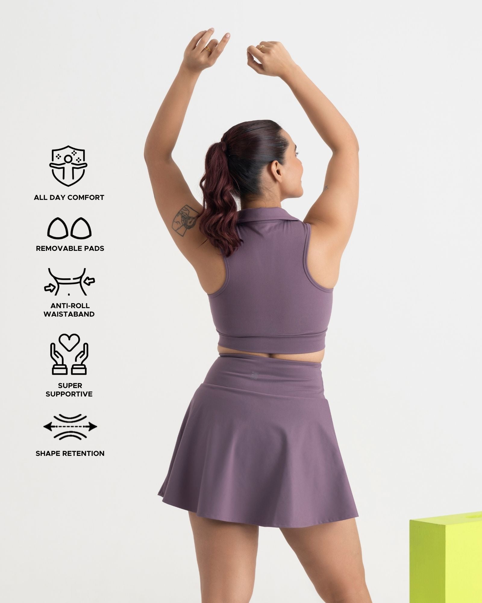 Zen Cheerful Skort and Polo-Neck 2-in-1 Crop Top Co-ord Set