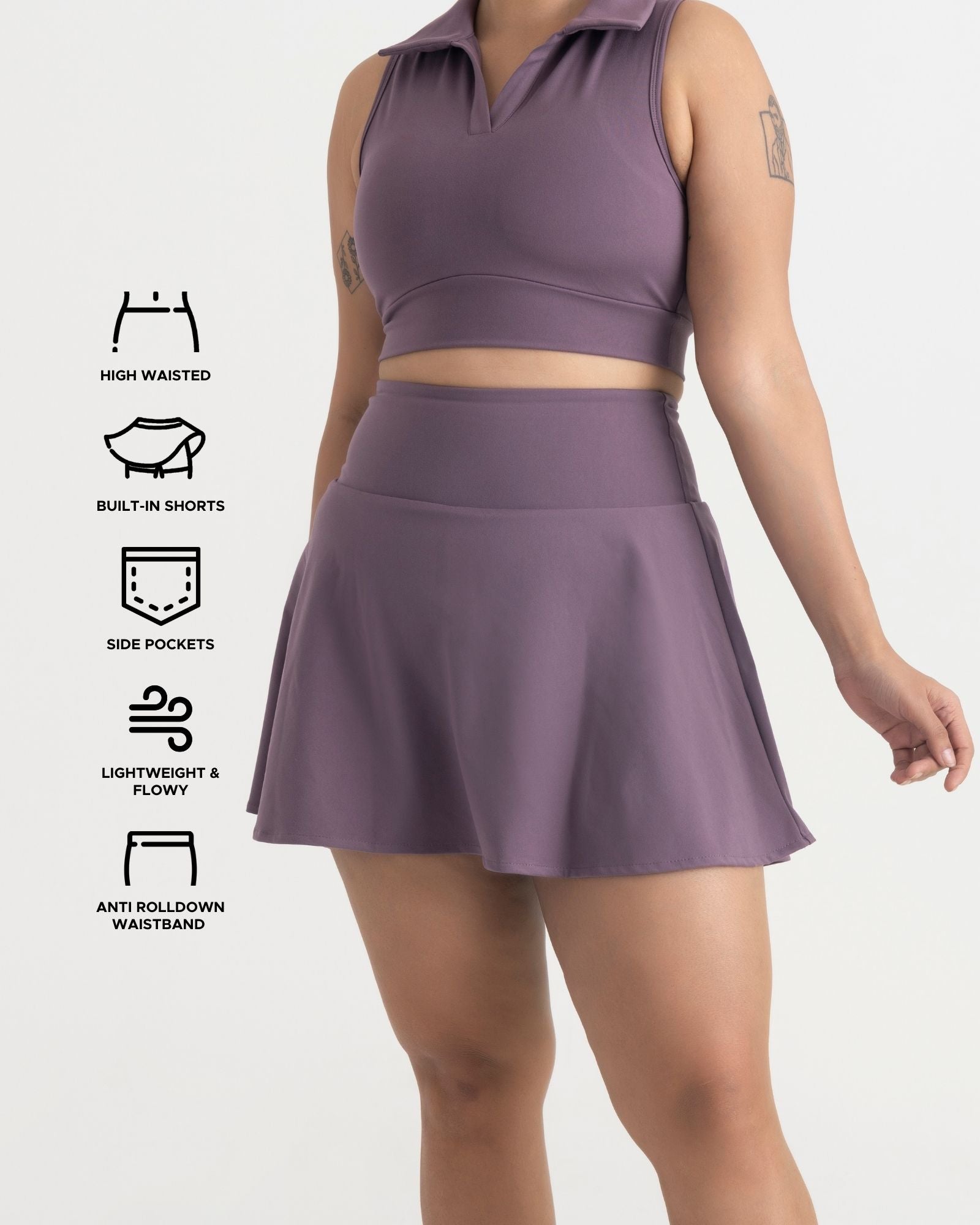 Zen Cheerful Skort and Polo-Neck 2-in-1 Crop Top Co-ord Set