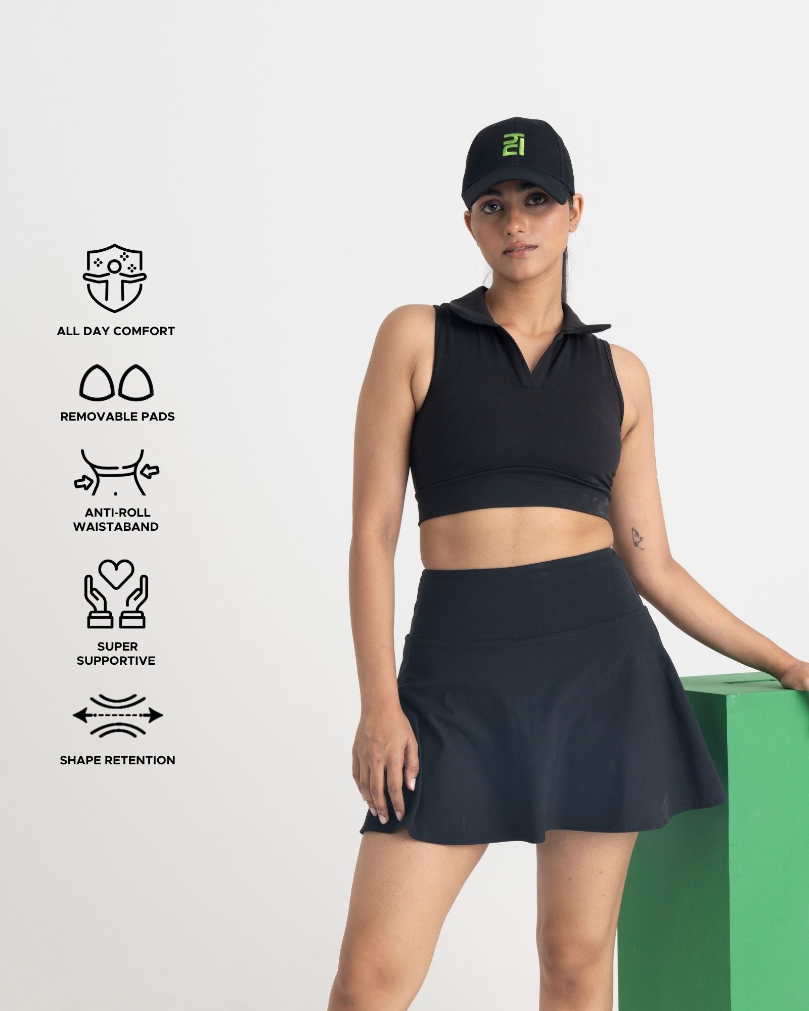 Zen Cheerful Skort and Polo-Neck 2-in-1 Crop Top Co-ord Set