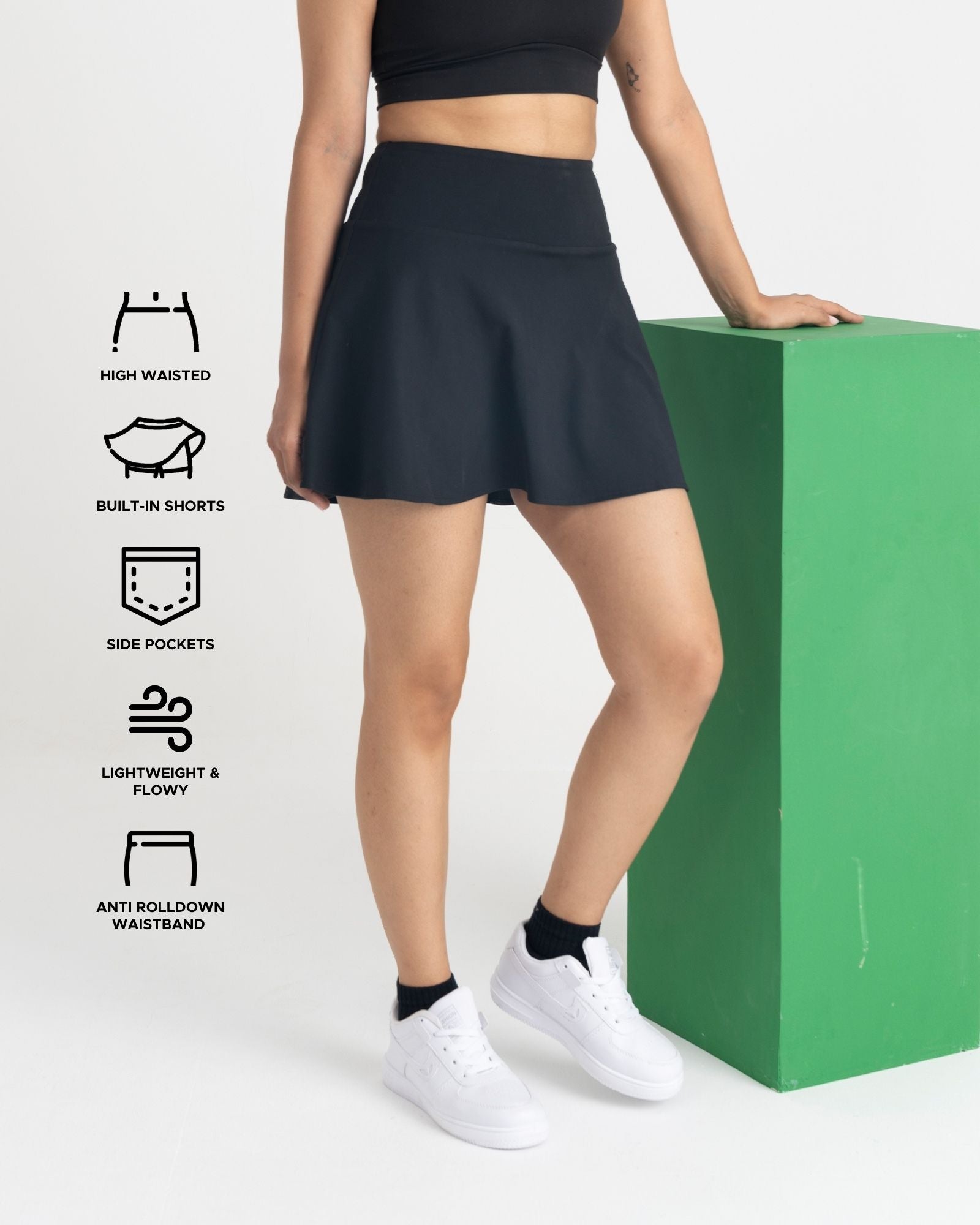 Zen Cheerful Skort and Polo-Neck 2-in-1 Crop Top Co-ord Set