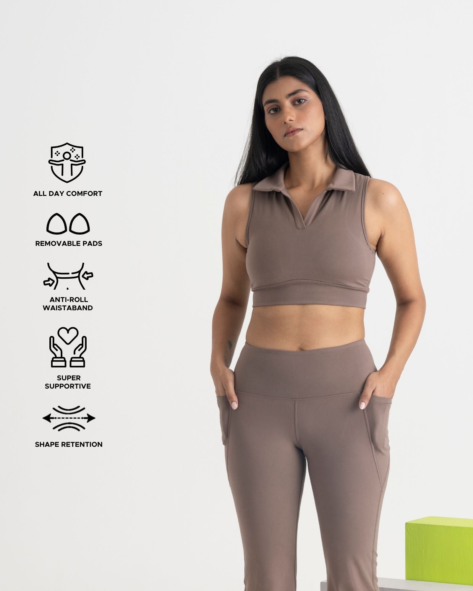 Zen Flare Pants and Polo-Neck 2-in-1 Crop Top Co-ord Set