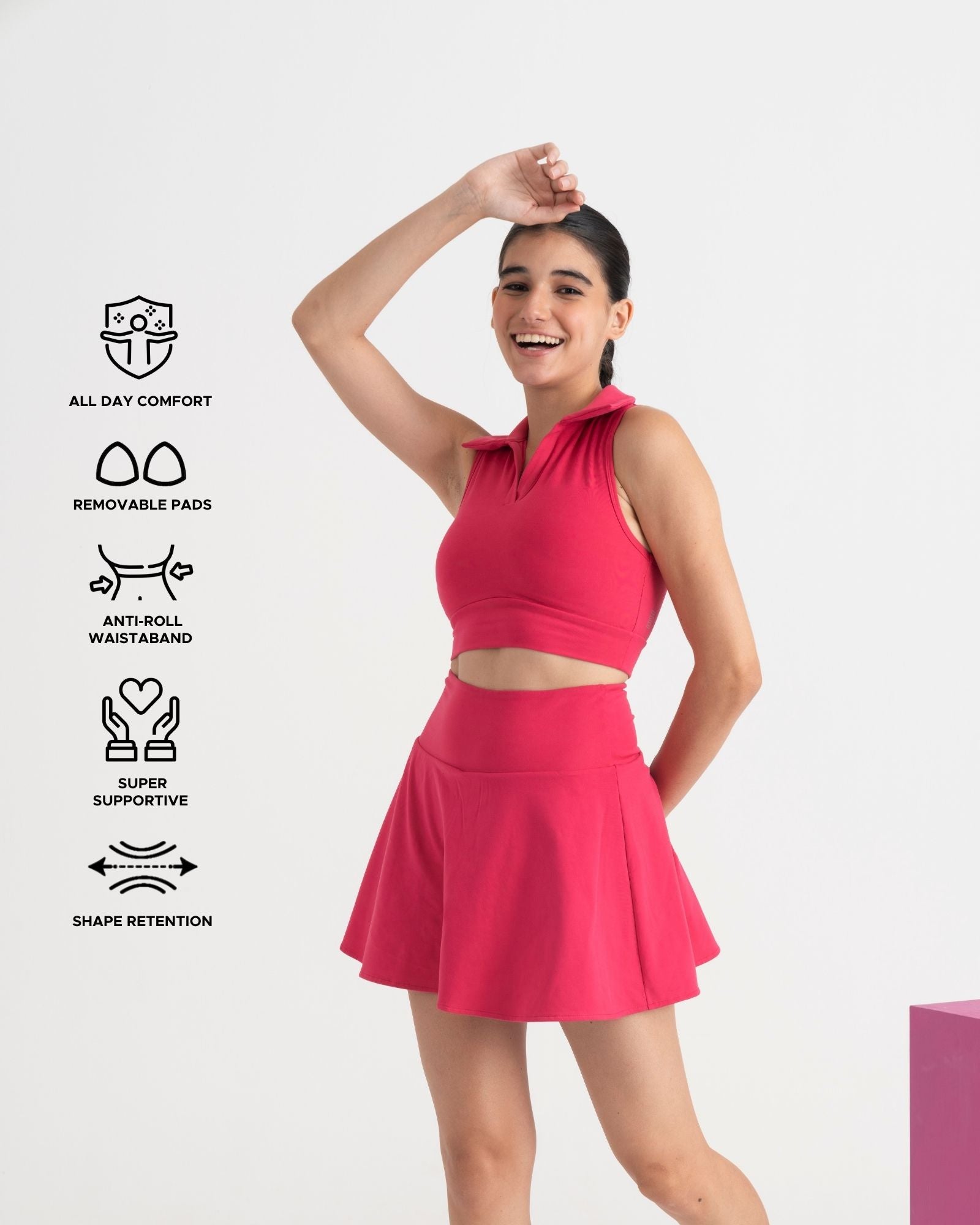 Zen Cheerful Skort and Polo-Neck 2-in-1 Crop Top Co-ord Set