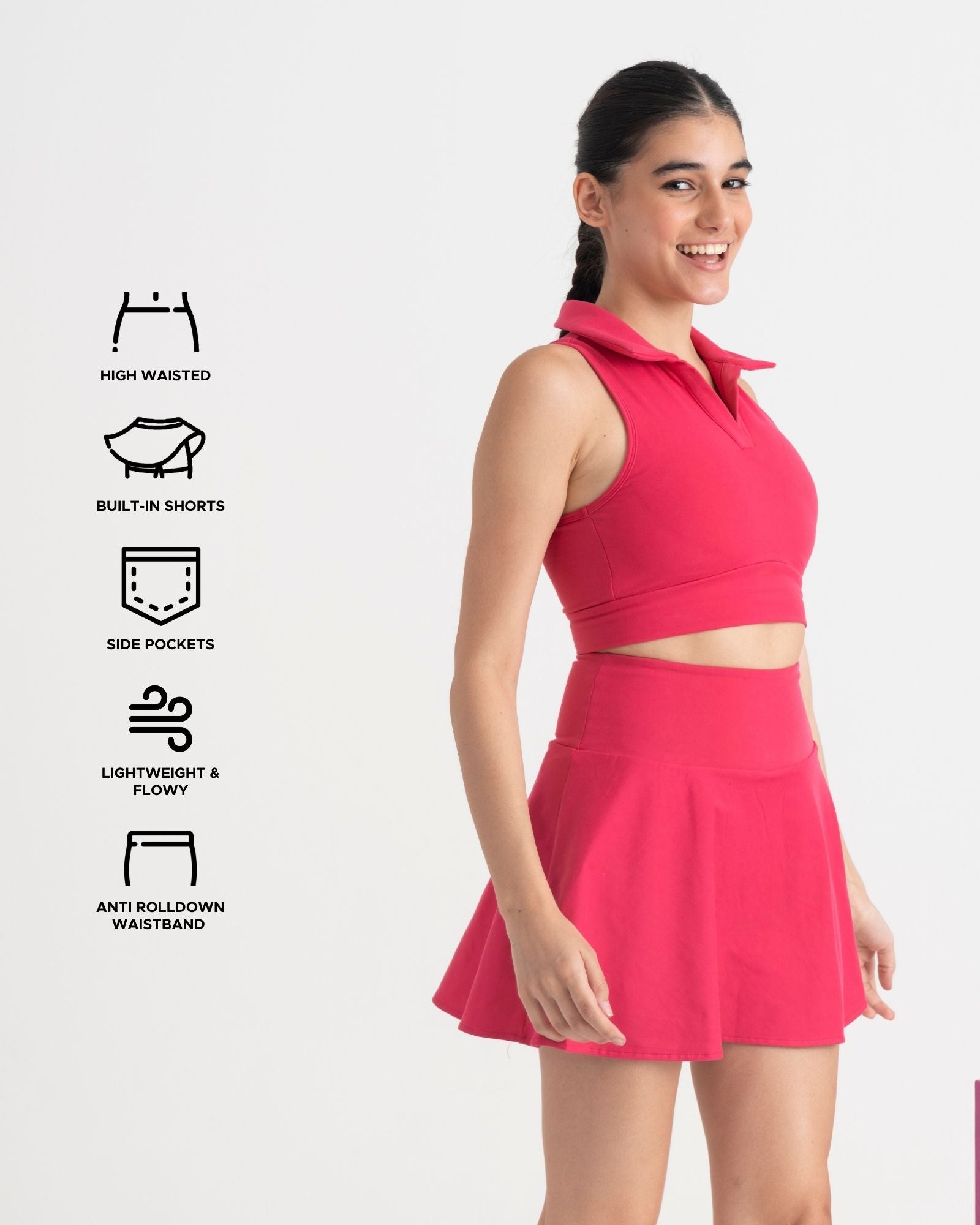 Zen Cheerful Skort and Polo-Neck 2-in-1 Crop Top Co-ord Set