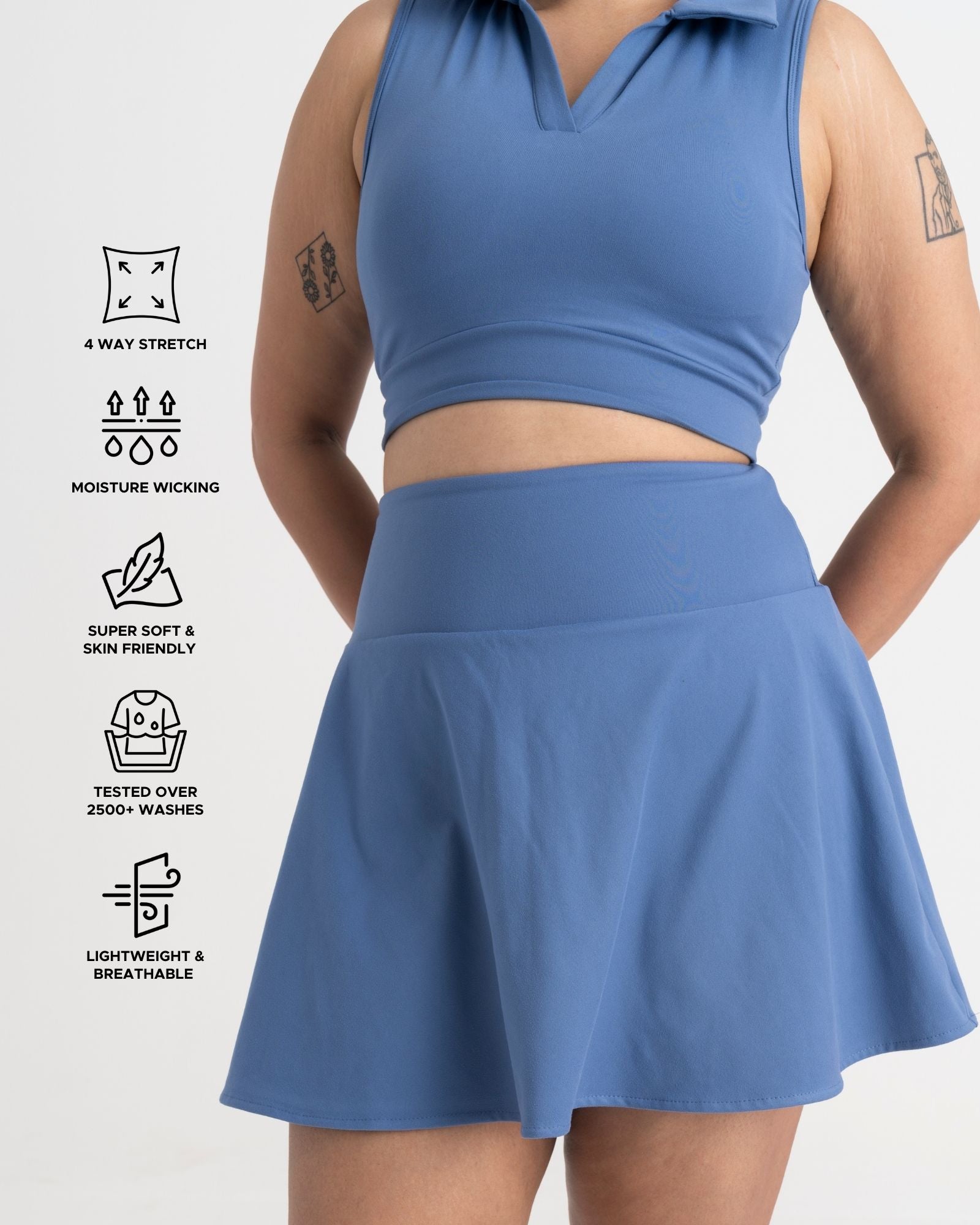 Zen Cheerful Skort and Polo-Neck 2-in-1 Crop Top Co-ord Set