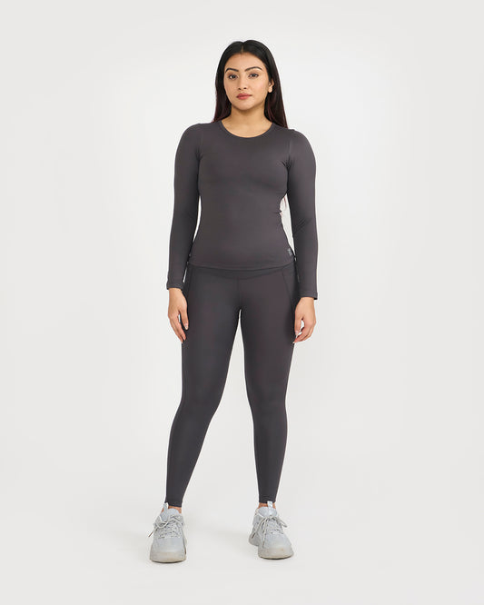 Zen Full Sleeves Top with In-built Sports Bra & Ankle Length Leggings Co-ord Set