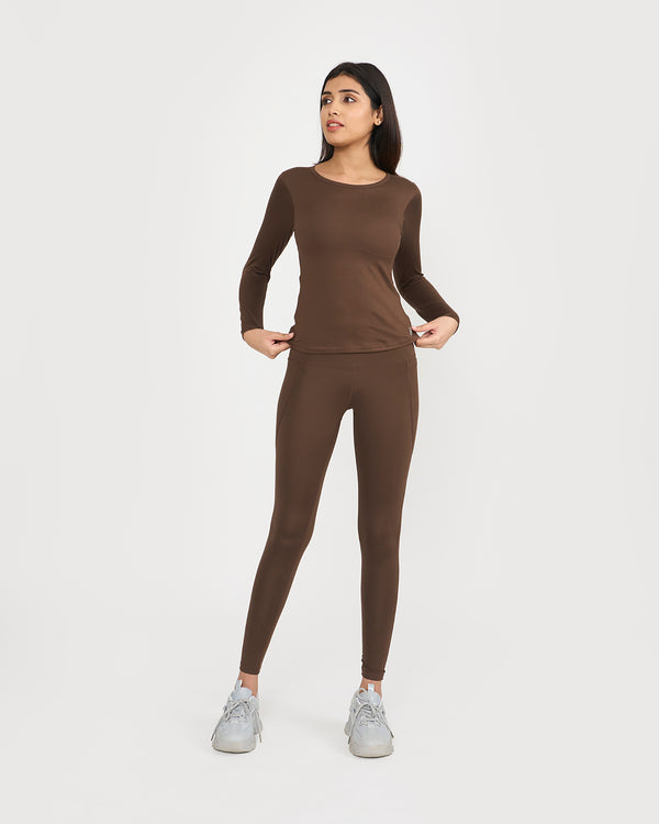 Zen Full Sleeves Top with In-built Sports Bra & Ankle Length Leggings Co-ord Set