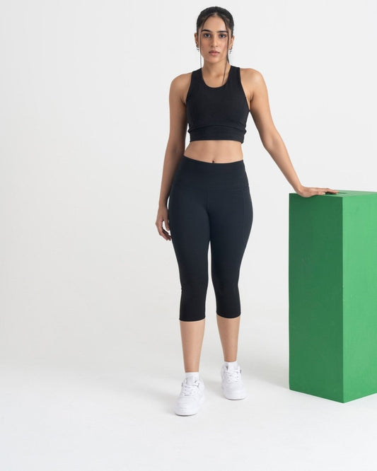 Zen Capris and 2-in-1 Crop Top Co-ord Set - Midnight Black