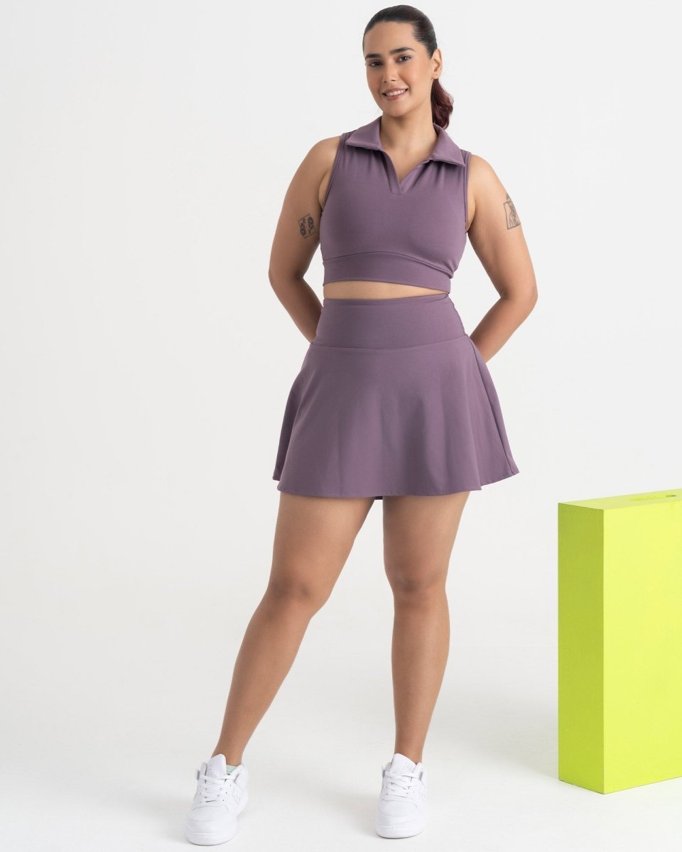 Zen Cheerful Skort and Polo-Neck 2-in-1 Crop Top Co-ord Set