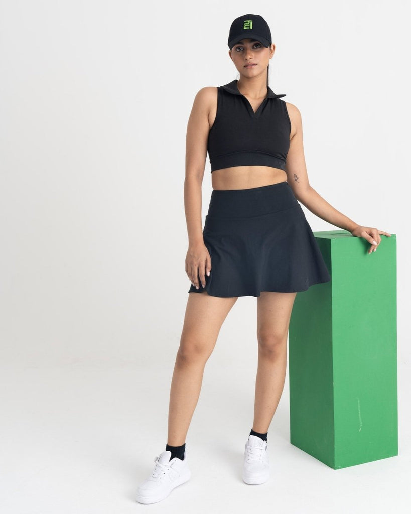 Hunnit  Zen Cheerful Skort and Polo-Neck 2-in-1 Crop Top Co-ord Set - Hunnit