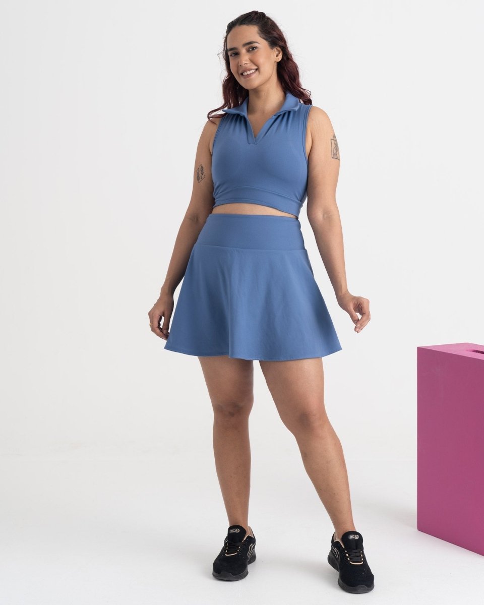 Zen Cheerful Skort and Polo-Neck 2-in-1 Crop Top Co-ord Set