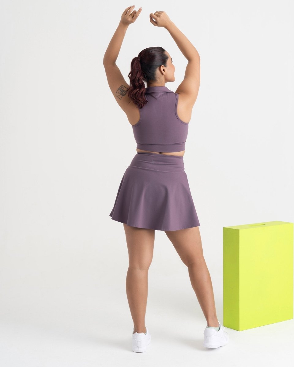 Zen Cheerful Skort and Polo-Neck 2-in-1 Crop Top Co-ord Set