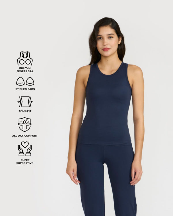 Zen Straight Fit Pants & Tank Top In-Built Sports Bra Co-ord Set