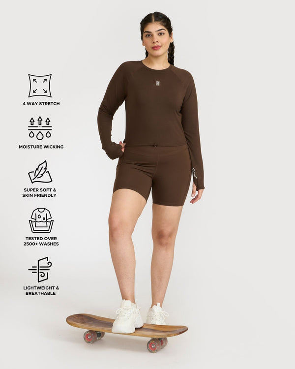 Zen Cycling Shorts & Full Sleeve Crop top Co-ord set