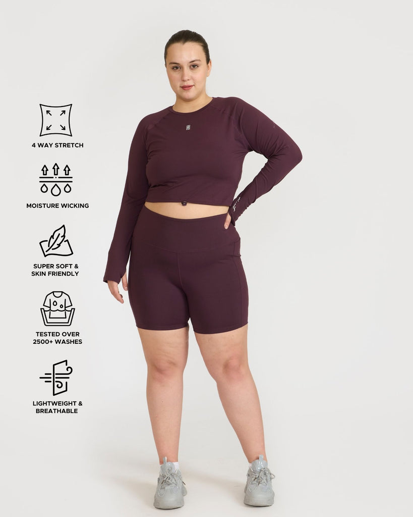 Hunnit Zen Cycling Shorts & Full Sleeve Crop top Co-ord set 