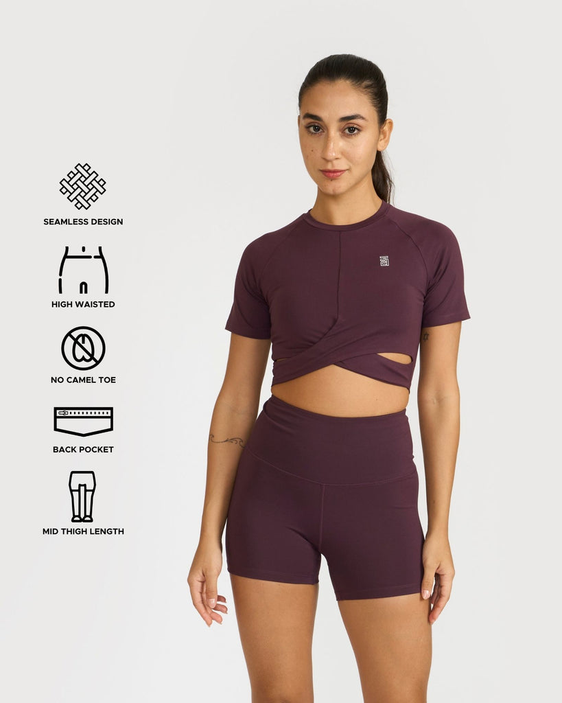 Hunnit Zen Shorts & Front Wrap crop top Co-ord Set Zen Shorts & Front Wrap crop top Co-ord Set