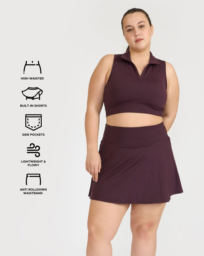 Hunnit Zen Polo Neck Top with Built-in sports bra & Zen Cheerful Skorts Co-Ord Set 