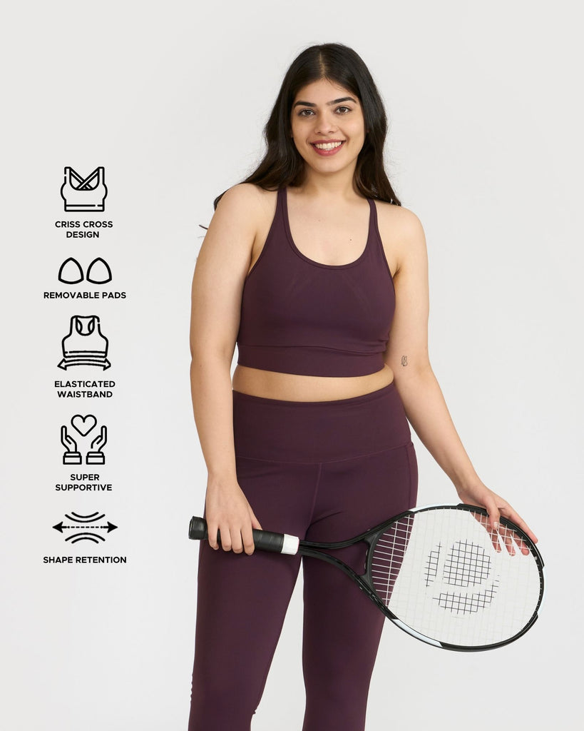 Hunnit Zen Capris and Round Neck Sports Bra Co-ord Set Zen Capris and Round Neck Sports Bra Co-ord Set