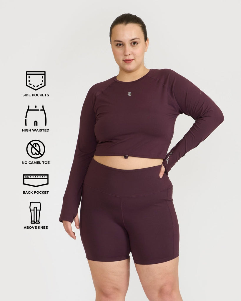 Hunnit Zen Cycling Shorts & Full Sleeve Crop top Co-ord set 