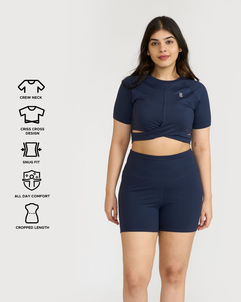 Hunnit Zen Shorts & Front Wrap crop top Co-ord Set 