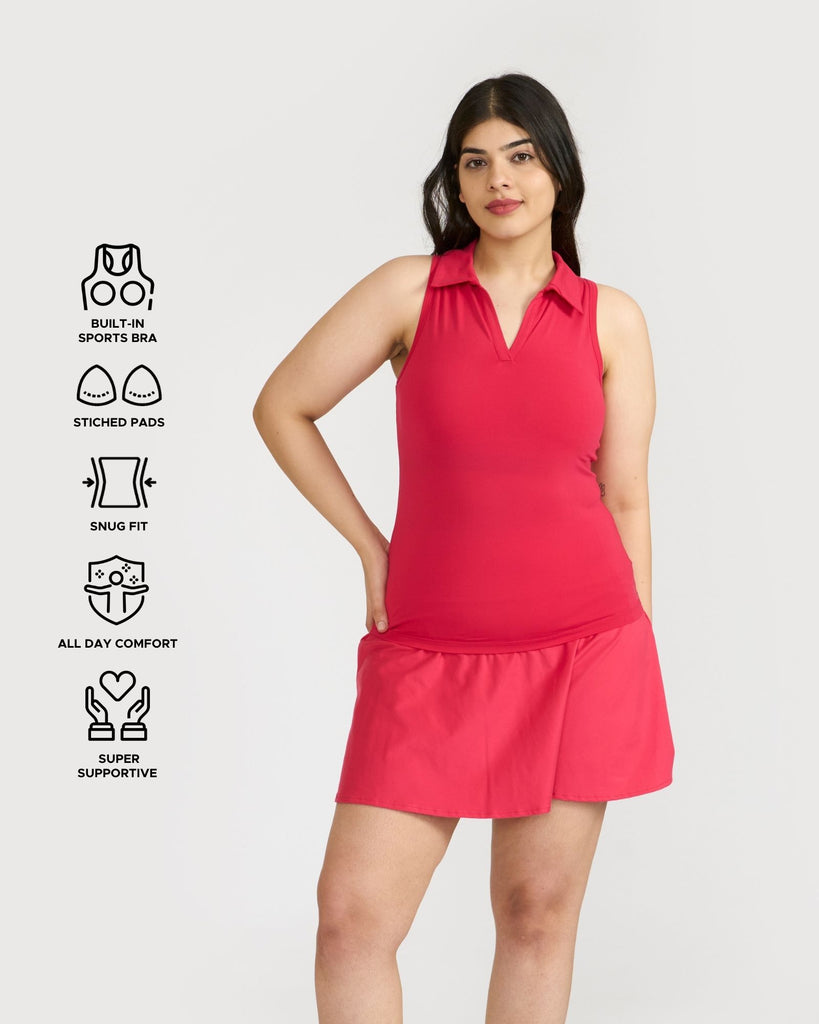 Hunnit Zen Polo Neck Top with In-built sports bra & Cheerful Skorts Co-Ord Set Zen Polo Neck Top with Built-in sports bra & Zen Cheerful Skorts Co-Ord Set