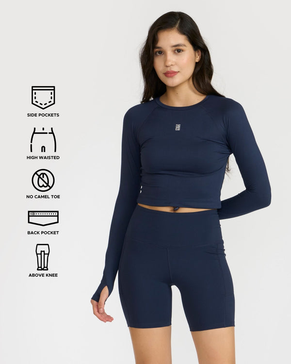Zen Cycling Shorts & Full Sleeve Crop top Co-ord set