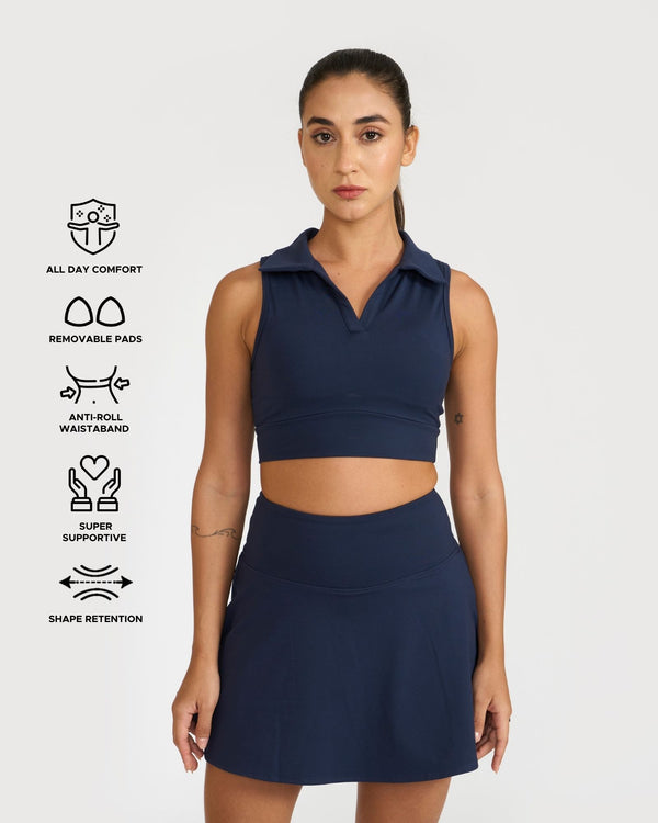 Zen Cheerful Skort and Polo-Neck 2-in-1 Crop Top Co-ord Set