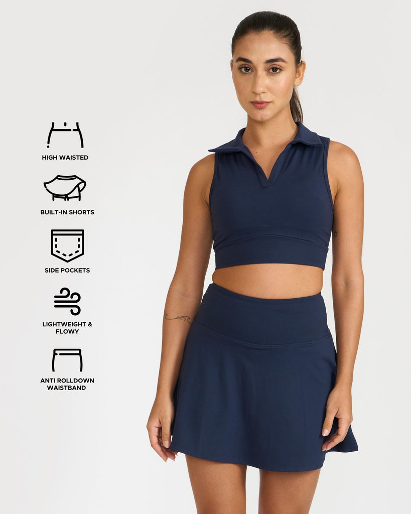 Hunnit Zen Polo Neck Top with In-built sports bra & Cheerful Skorts Co-Ord Set Zen Polo Neck Top with Built-in sports bra & Zen Cheerful Skorts Co-Ord Set