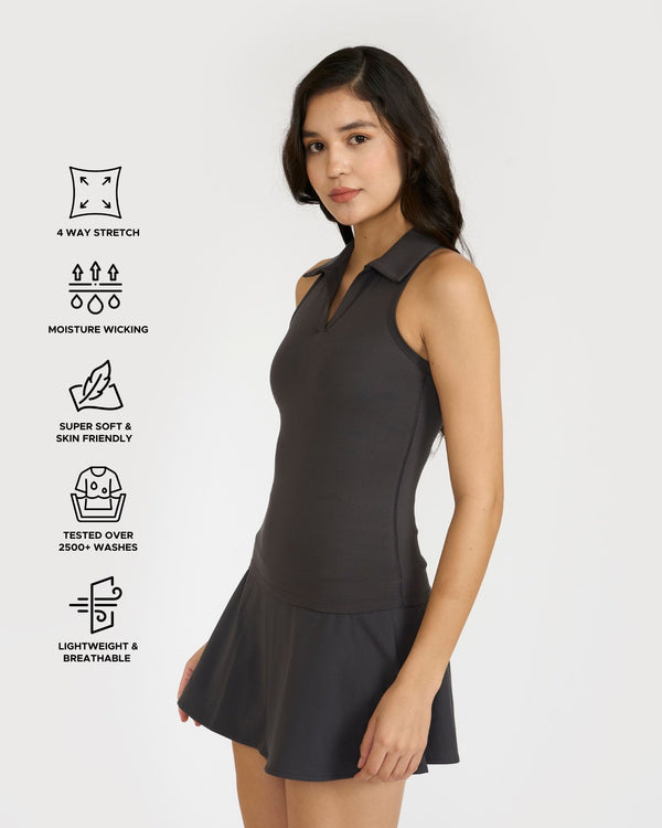 Zen Polo Neck Top with In-built sports bra & Cheerful Skorts Co-Ord Set