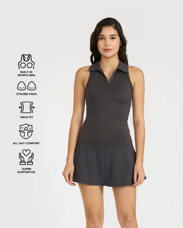 Zen Polo Neck Top with In-built sports bra & Cheerful Skorts Co-Ord Set