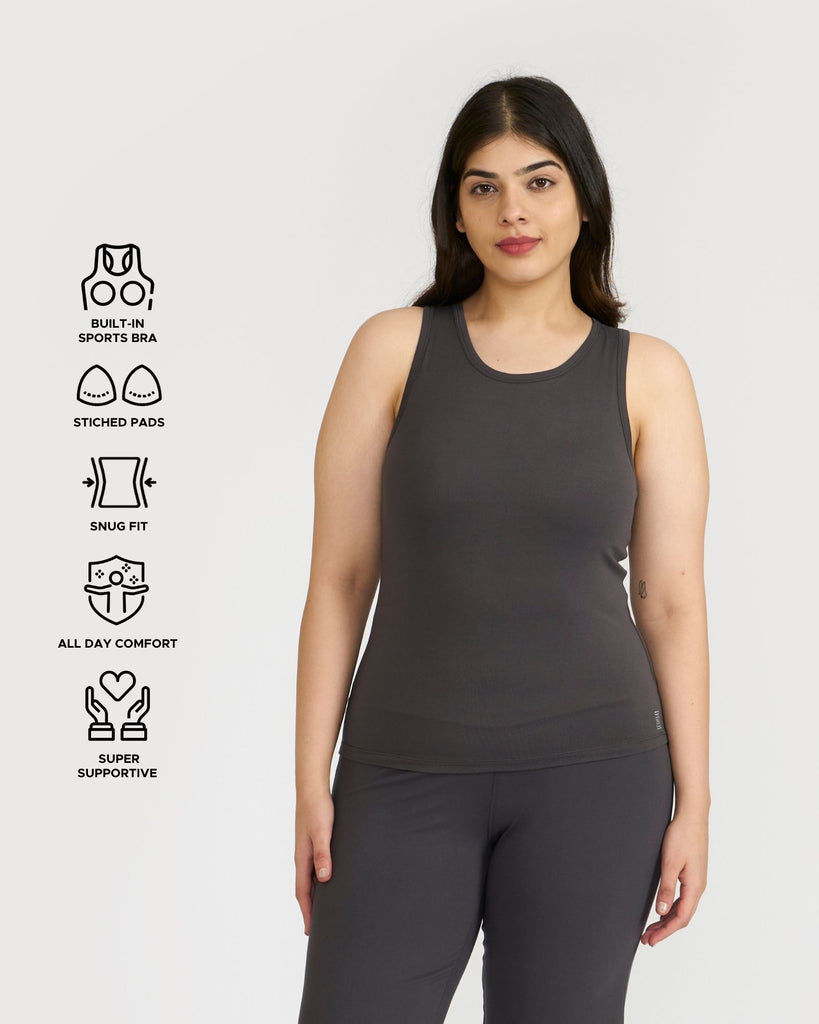 Hunnit Zen Tank Top with Built-in Sports Bra 