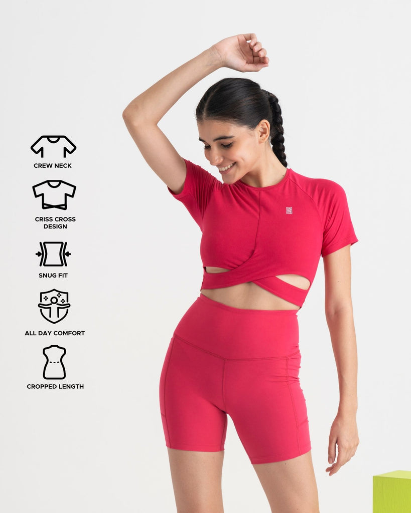 Hunnit Zen Front-Wrap Crop Top 