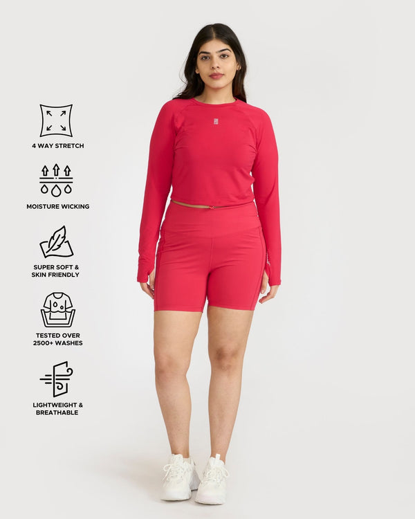 Zen Cycling Shorts & Full Sleeve Crop top Co-ord set