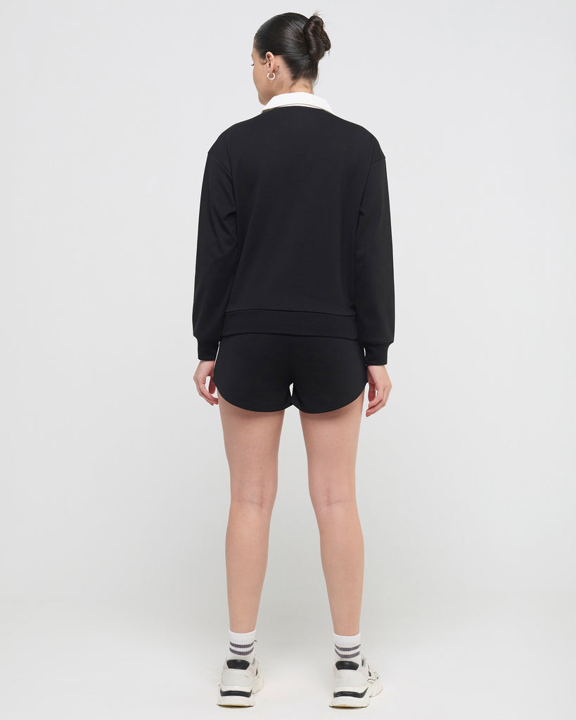 Hunnit Vintage Polo Neck Sweatshirt and Shorts Co-ord Set Vintage Polo Neck Sweatshirt and Shorts Co-ord Set