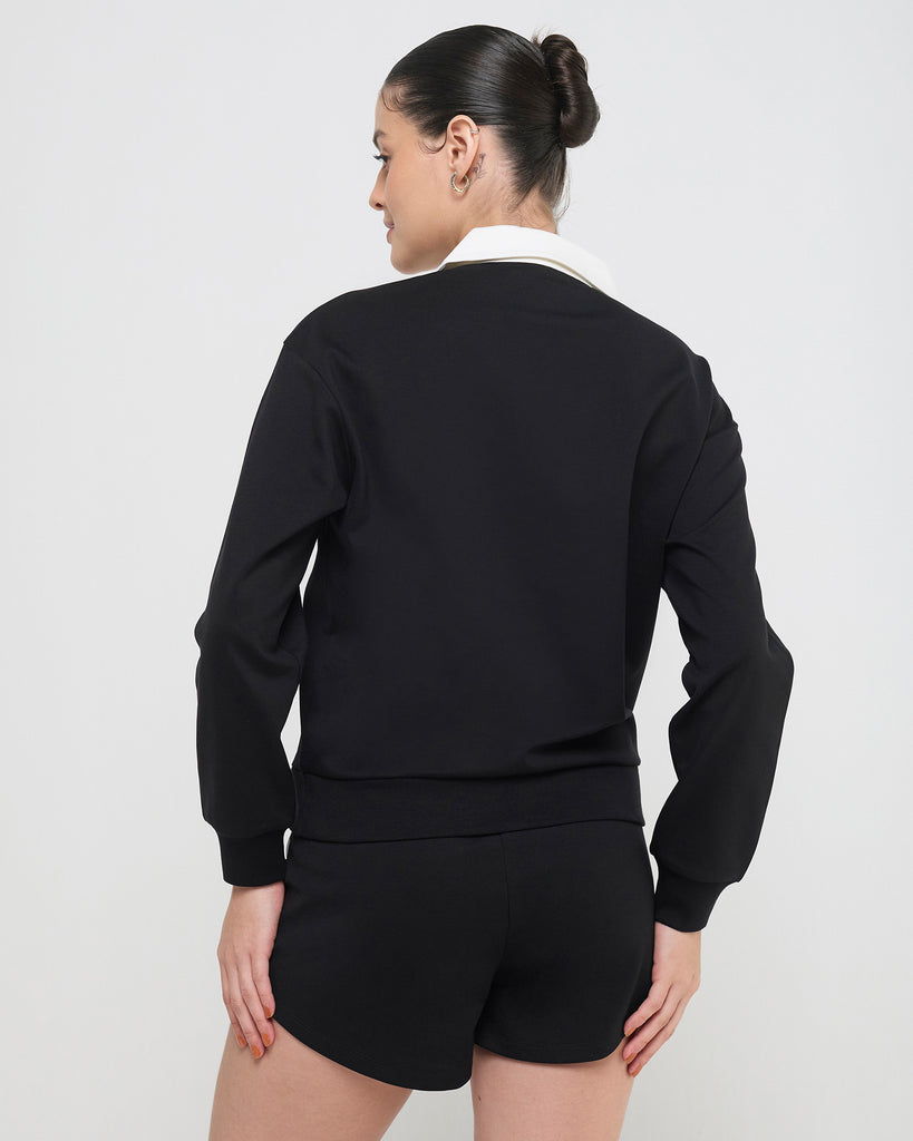 Hunnit Vintage Polo Neck Sweatshirt and Shorts Co-ord Set Vintage Polo Neck Sweatshirt and Shorts Co-ord Set