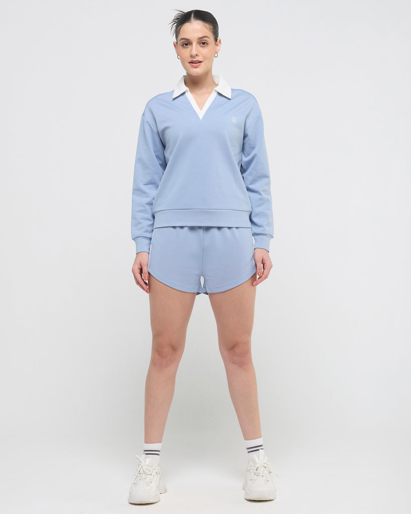 Hunnit Vintage Polo Neck Sweatshirt and Shorts Co-ord Set Vintage Polo Neck Sweatshirt and Shorts Co-ord Set