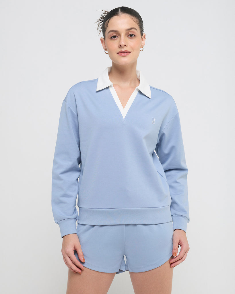 Hunnit Vintage Polo Neck Sweatshirt and Shorts Co-ord Set Vintage Polo Neck Sweatshirt and Shorts Co-ord Set