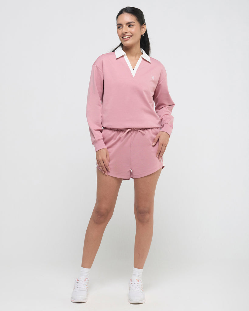 Hunnit Vintage Polo Neck Sweatshirt and Shorts Co-ord Set Vintage Polo Neck Sweatshirt and Shorts Co-ord Set