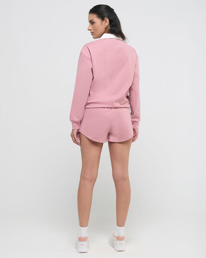Hunnit Vintage Polo Neck Sweatshirt and Shorts Co-ord Set Vintage Polo Neck Sweatshirt and Shorts Co-ord Set