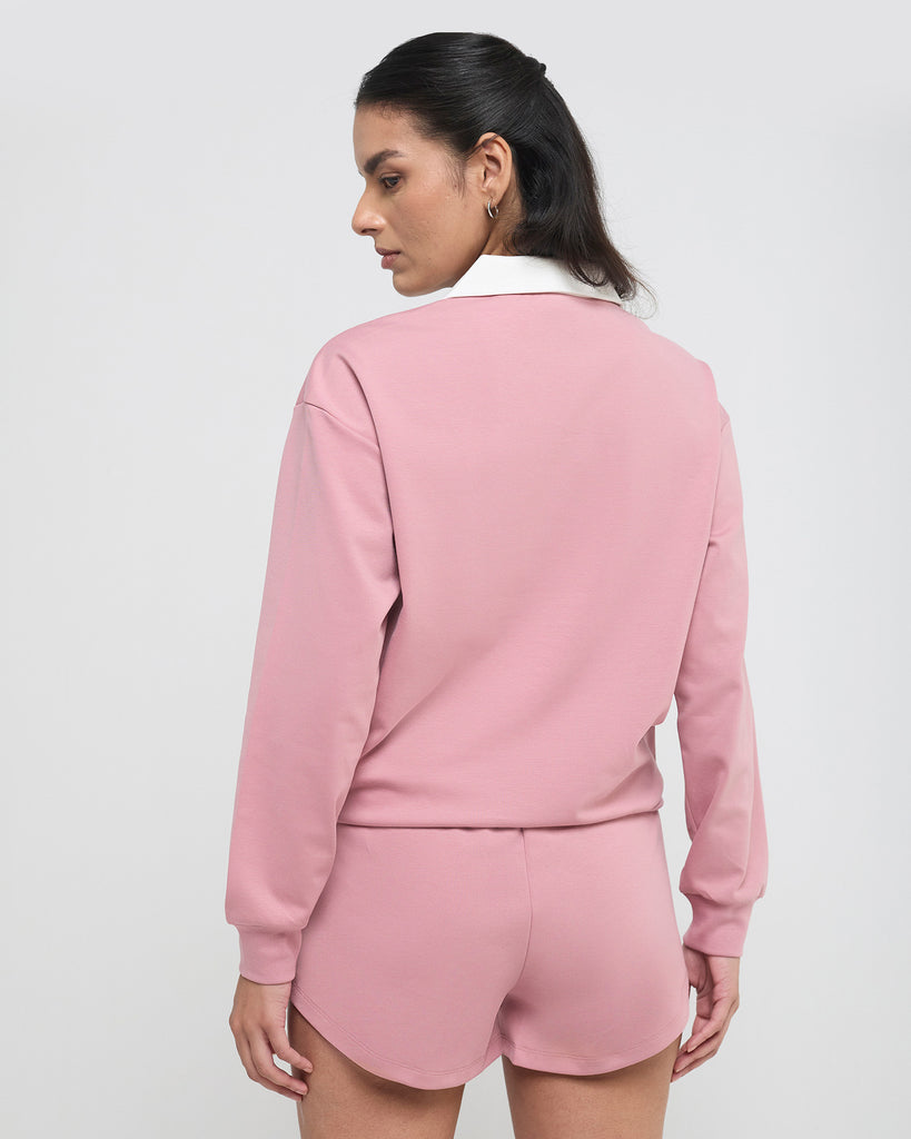 Hunnit Vintage Polo Neck Sweatshirt and Shorts Co-ord Set Vintage Polo Neck Sweatshirt and Shorts Co-ord Set